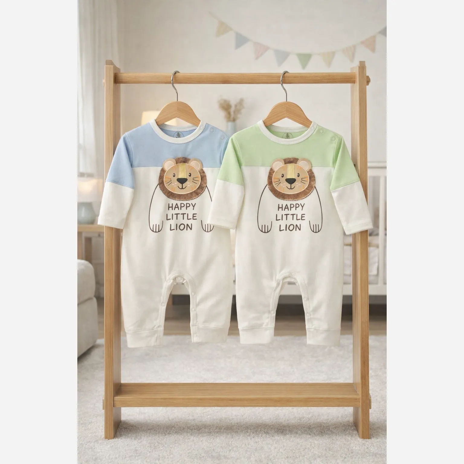 سرهمی نوزادی گلدوزی شده پنبه دورو ملورین کیدز سایز 0 تا 12 ماه رنگ آبی و سبز