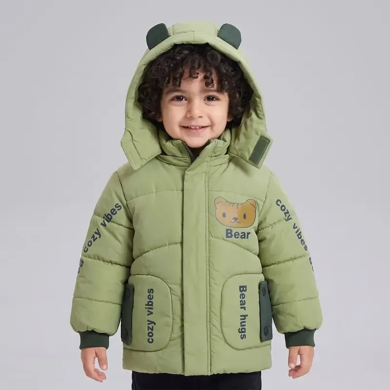 کاپشن پسرانه BEAR سبز شمعی آستر خز پاییزه و زمستانه